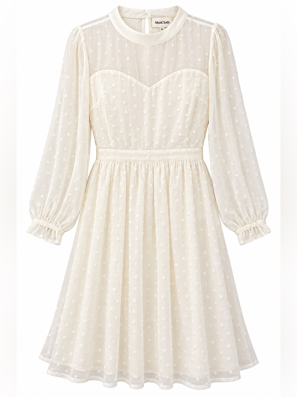 ModCloth Women’s Cream Dot Long Sleeve Dress